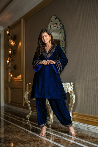 Women's Velvet Royal Blue Co-Ord Set