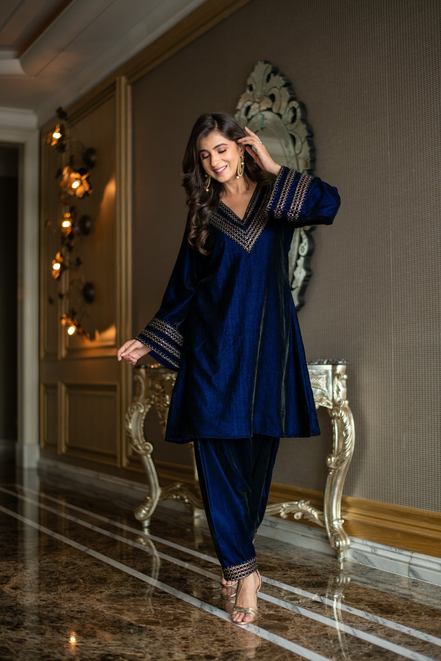 Women's Velvet Royal Blue Co-Ord Set