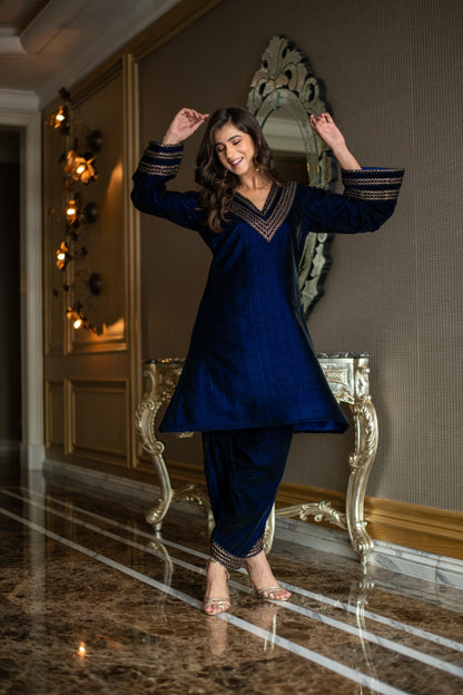 Women's Velvet Royal Blue Co-Ord Set