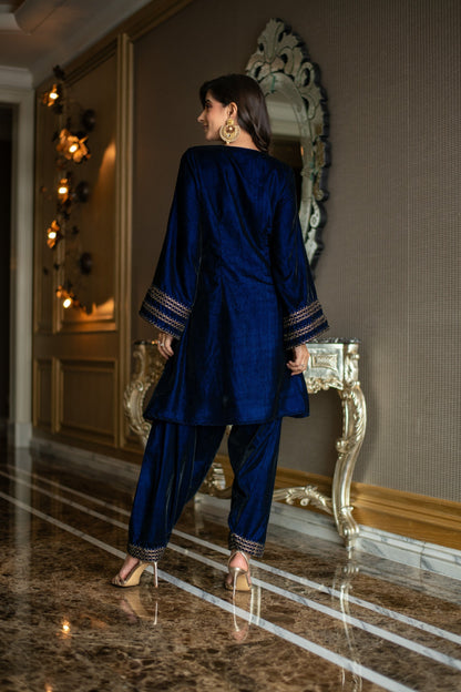 Women's Velvet Royal Blue Co-Ord Set