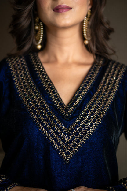 Women's Velvet Royal Blue Co-Ord Set