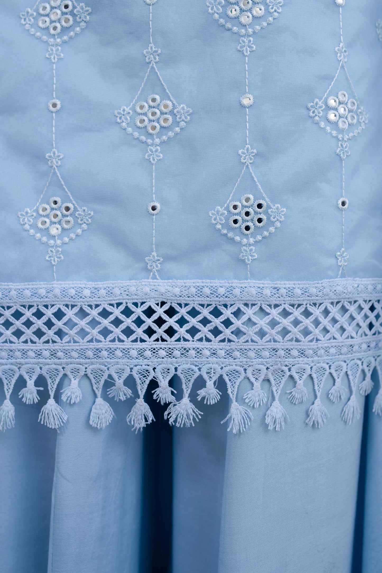 Women's Light Blue Organza Kurta With Palazzo And Dupatta (3 Pc Set)