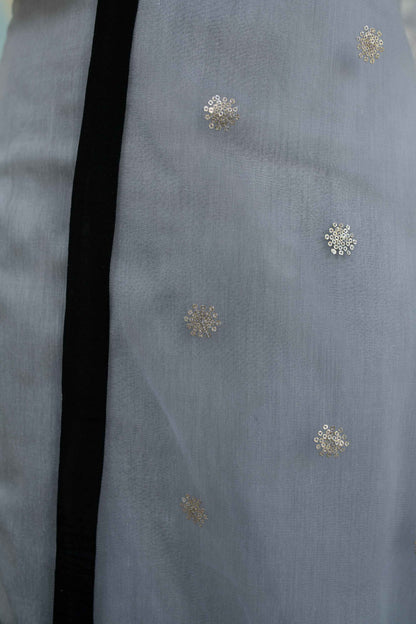 Women's Black And Grey Hand Work Kurta Set (3pcs Set)