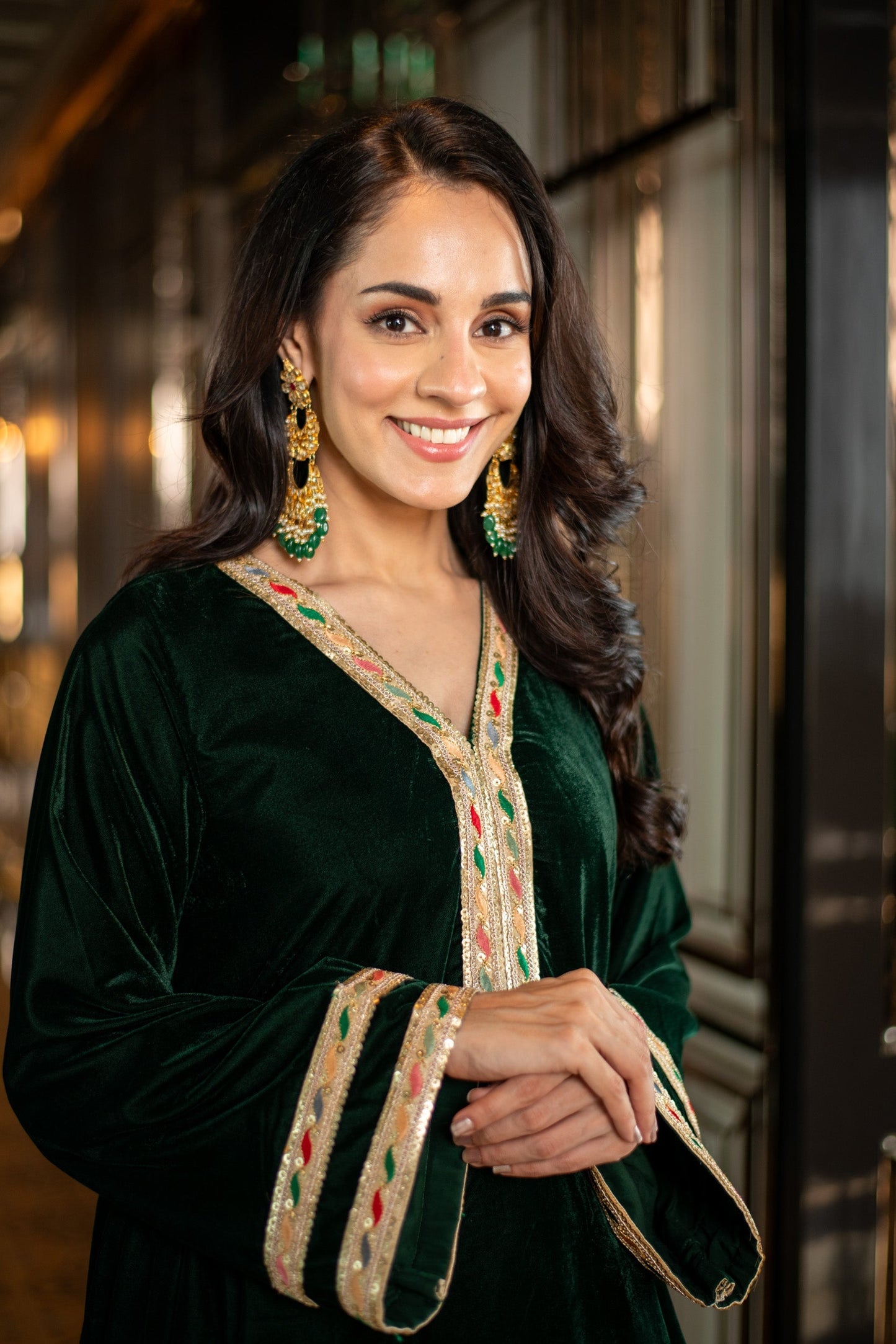 Women's Velvet Bottle Green and Mint Green Salwar Set