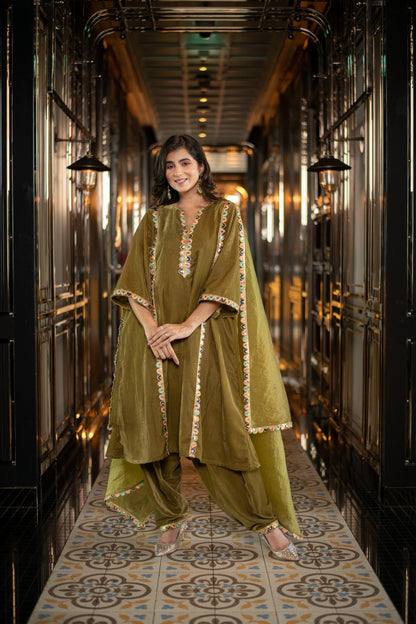 Women's Velvet Olive Green Salwar Set