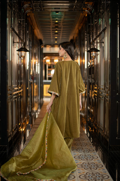 Women's Velvet Olive Green Salwar Set