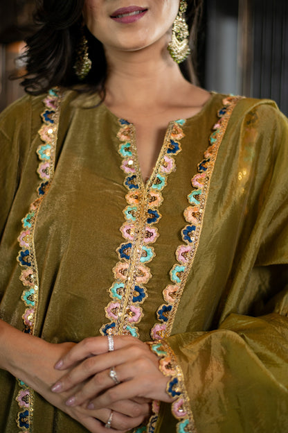 Women's Velvet Olive Green Salwar Set
