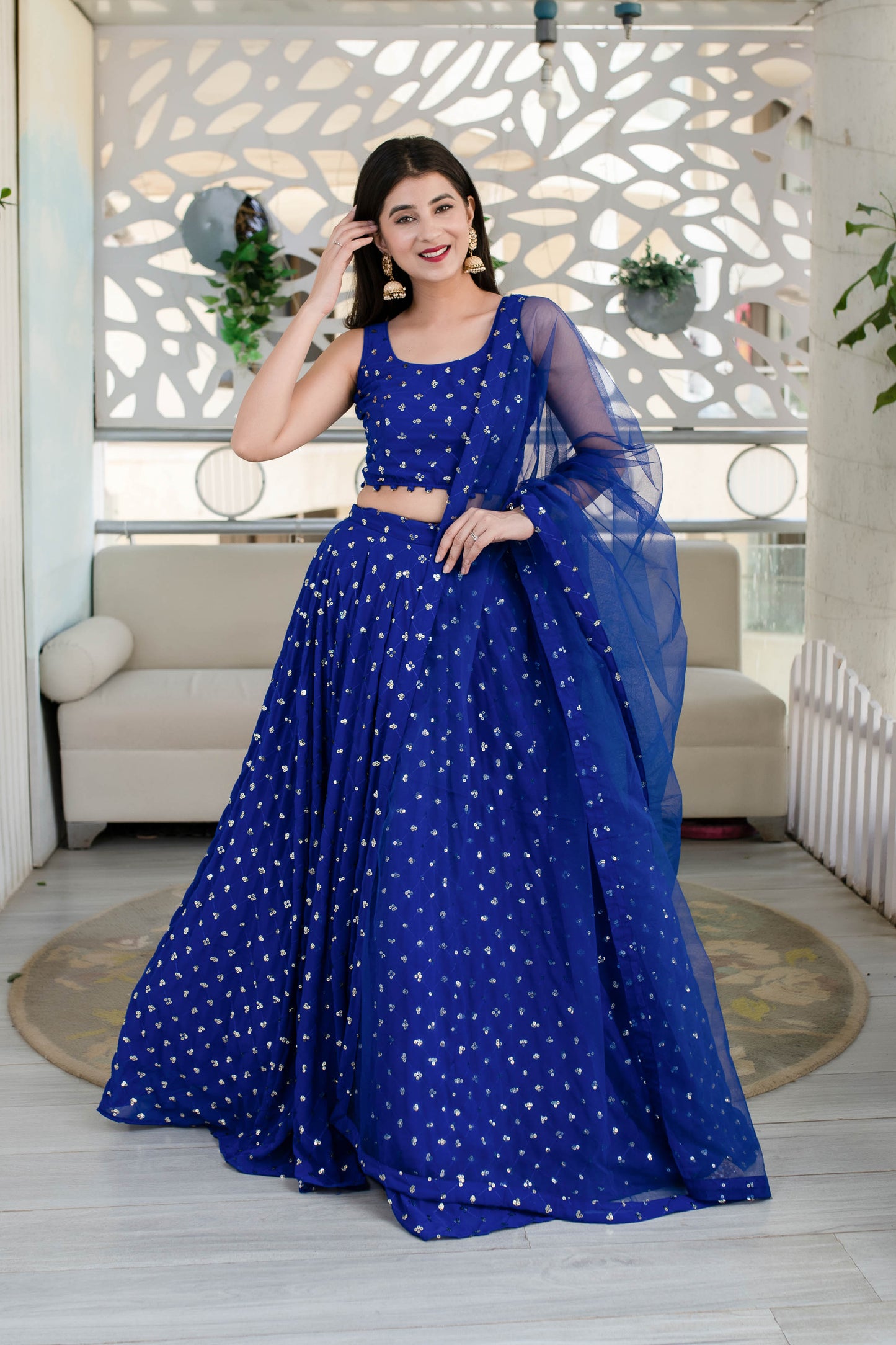 Women's Royal Blue Lehenga (3 Pc Set)