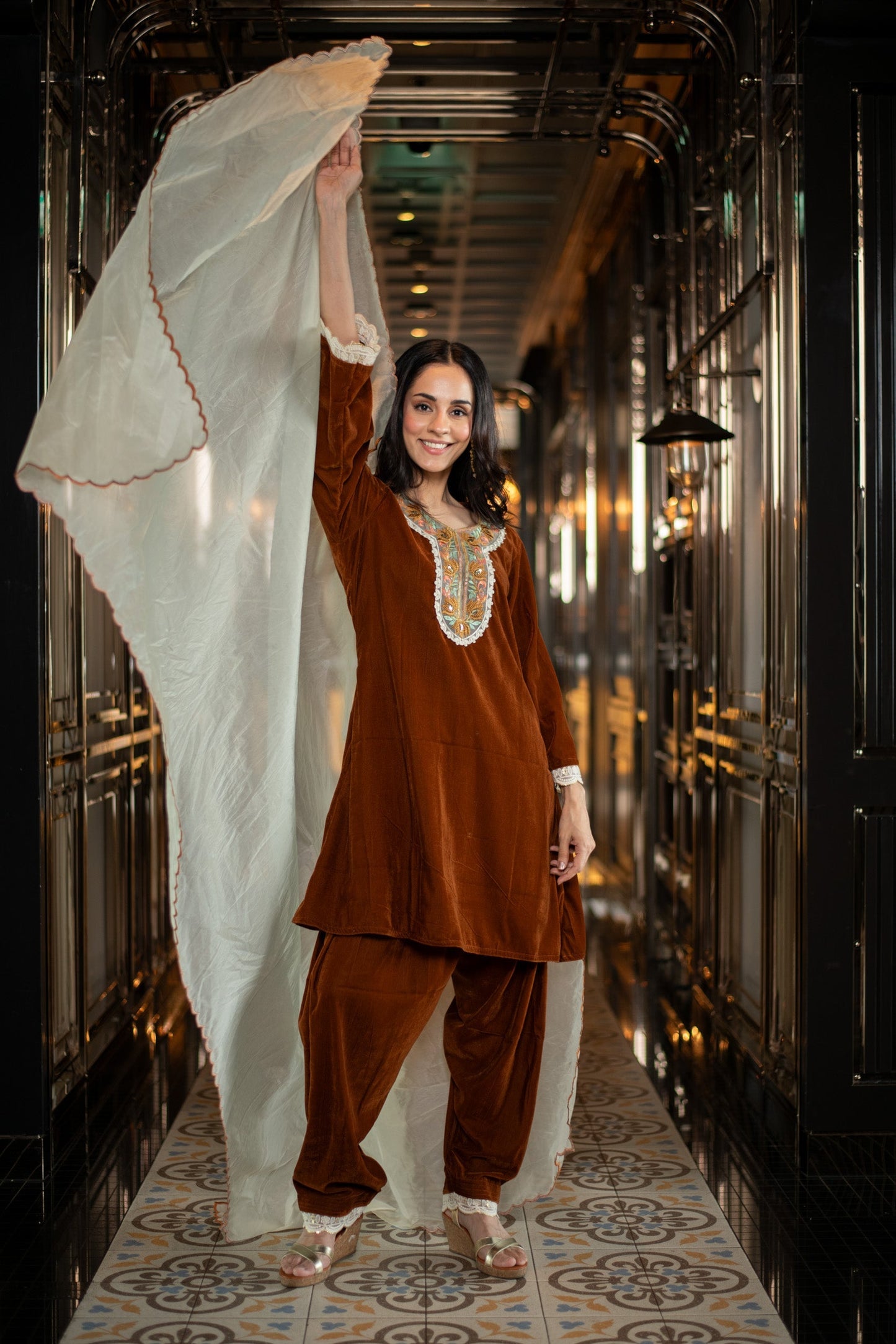 Women's Velvet Rust Velvet Salwar Set