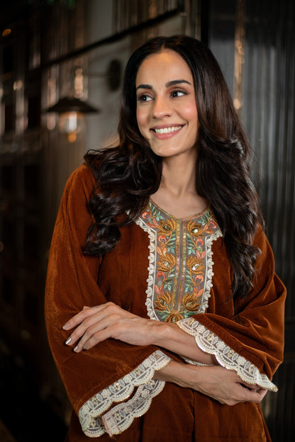 Women's Velvet Rust Velvet Salwar Set