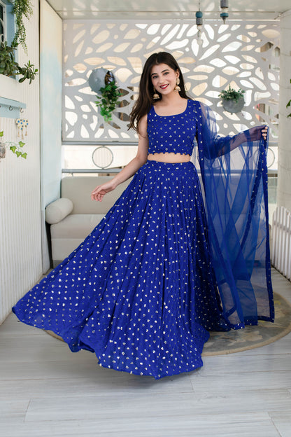 Women's Royal Blue Lehenga (3 Pc Set)