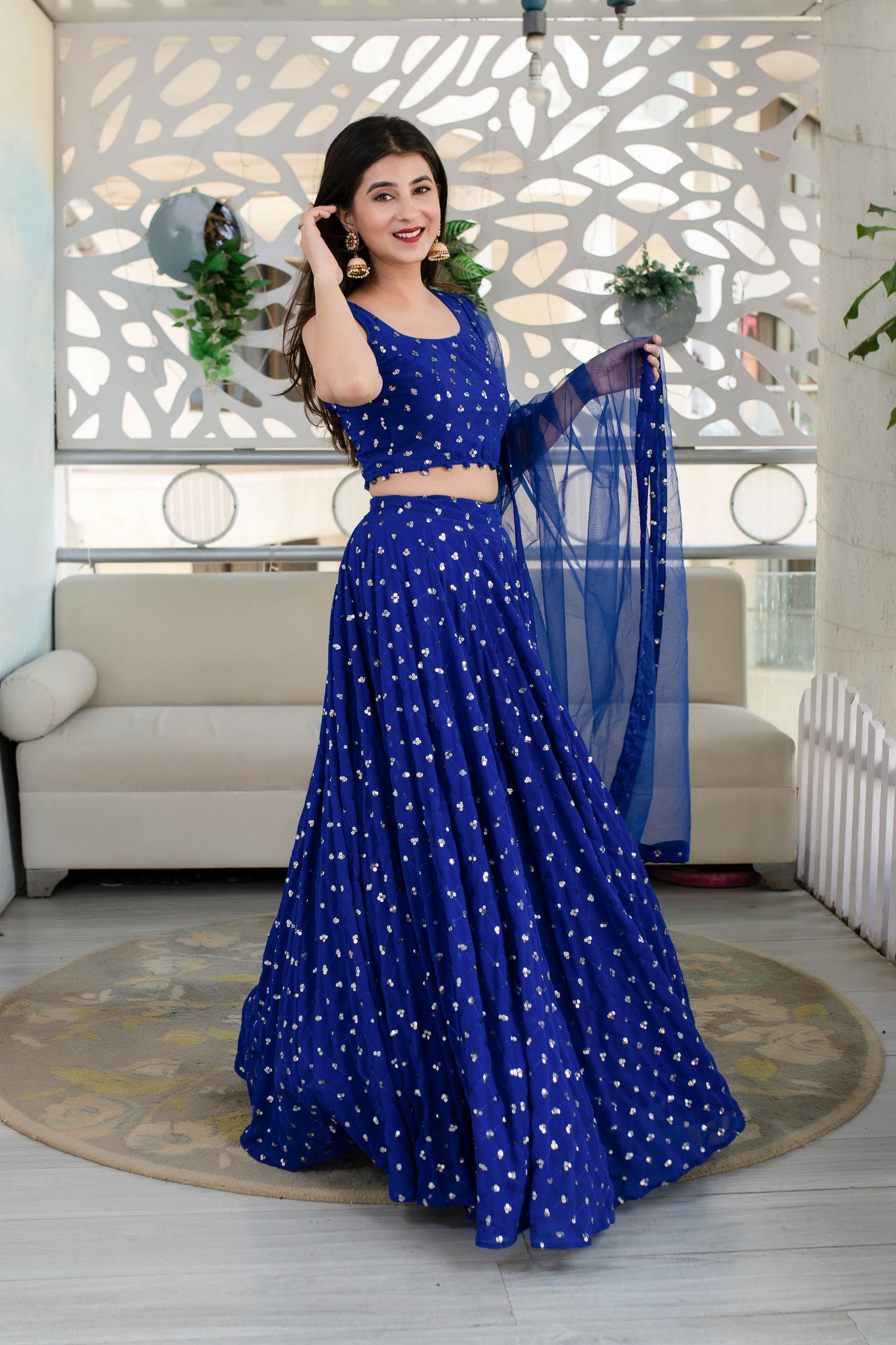 Women's Royal Blue Lehenga (3 Pc Set)