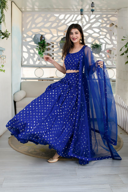 Women's Royal Blue Lehenga (3 Pc Set)