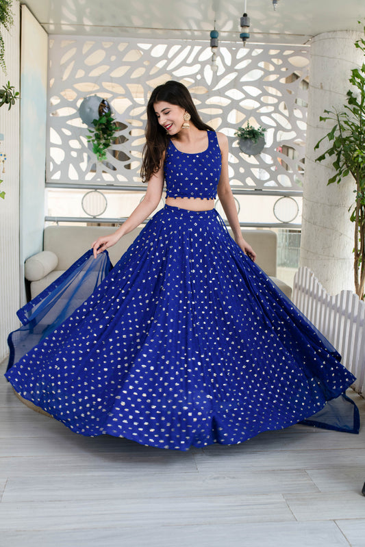 Women's Royal Blue Lehenga (3 Pc Set)