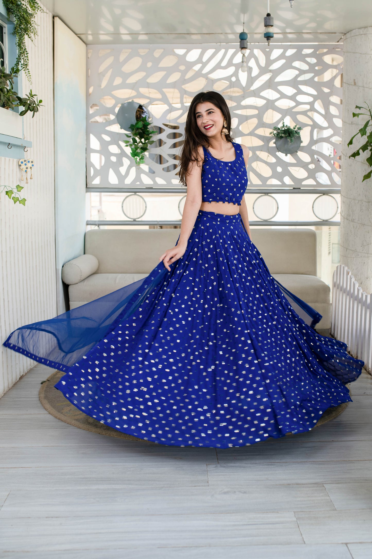 Women's Royal Blue Lehenga (3 Pc Set)