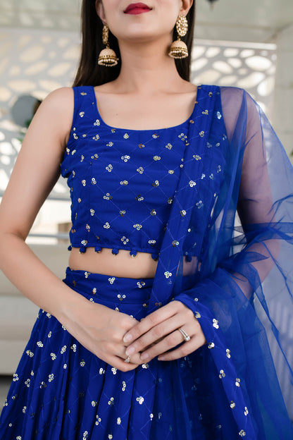 Women's Royal Blue Lehenga (3 Pc Set)