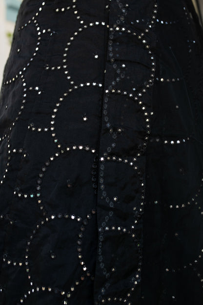 Women's Black Organza Lehenga With Velvet Blouse (3 Pc Set)