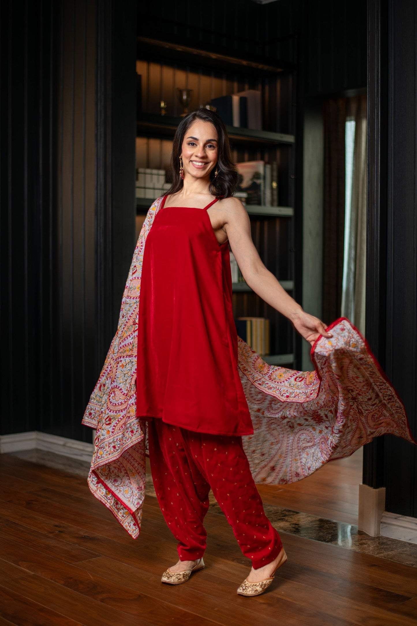 Women's Red Velvet Salwar With Heavy Dupatta