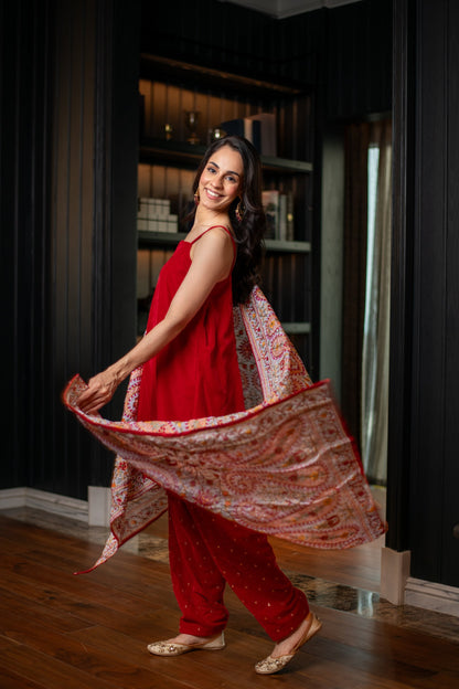 Women's Red Velvet Salwar With Heavy Dupatta