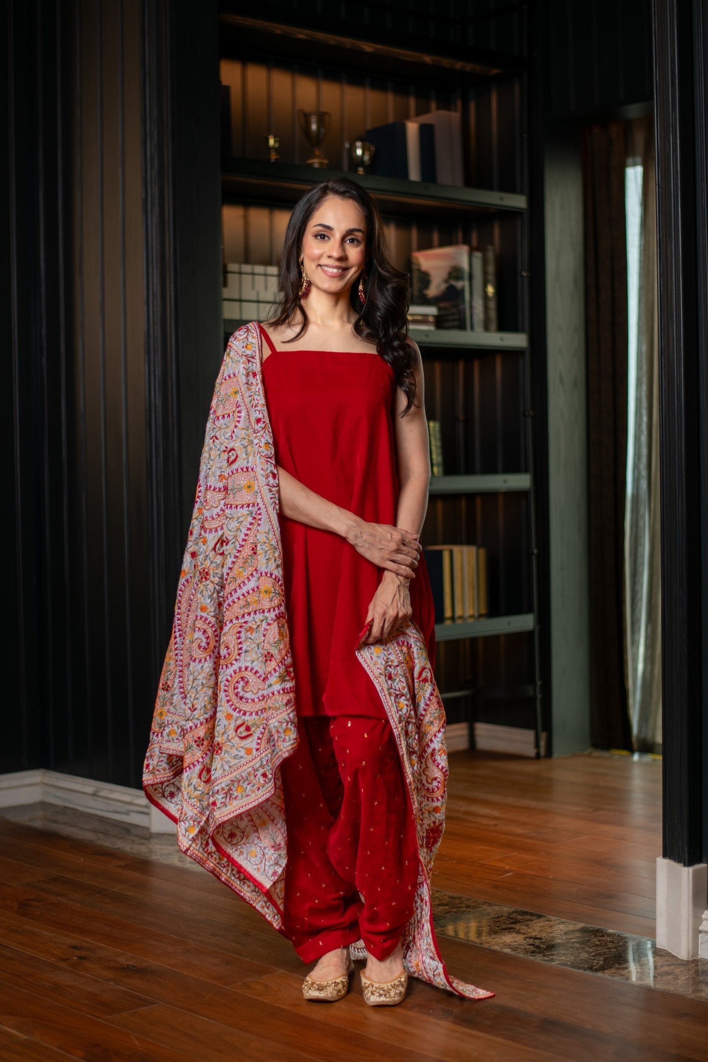 Women's Red Velvet Salwar With Heavy Dupatta