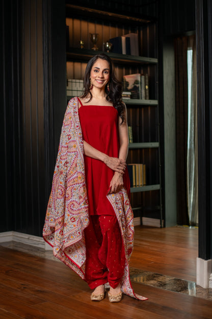 Women's Red Velvet Salwar With Heavy Dupatta