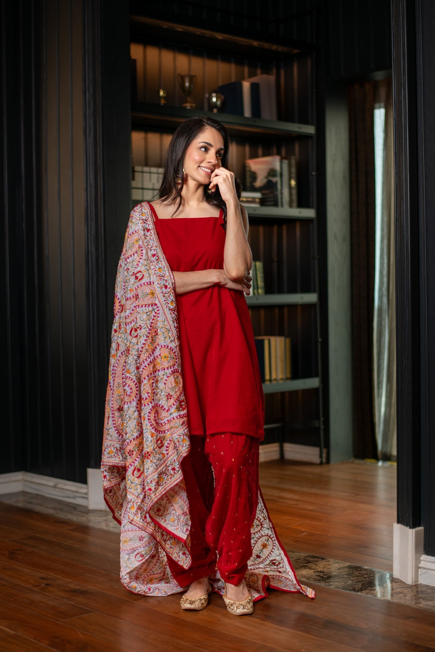 Women's Red Velvet Salwar With Heavy Dupatta