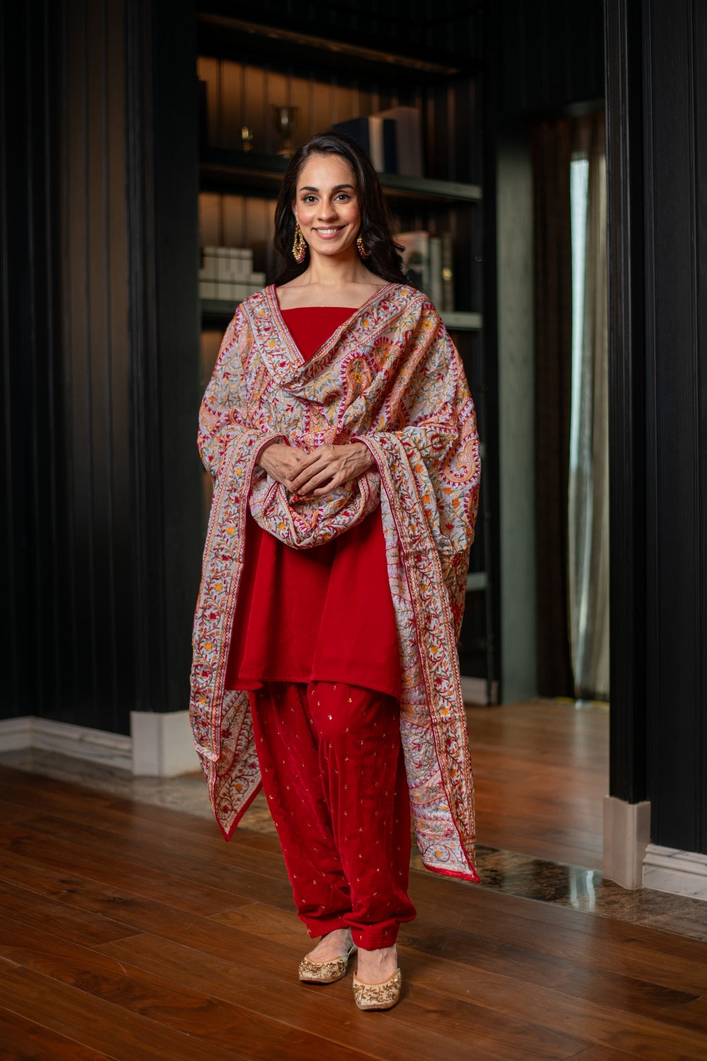 Women's Red Velvet Salwar With Heavy Dupatta