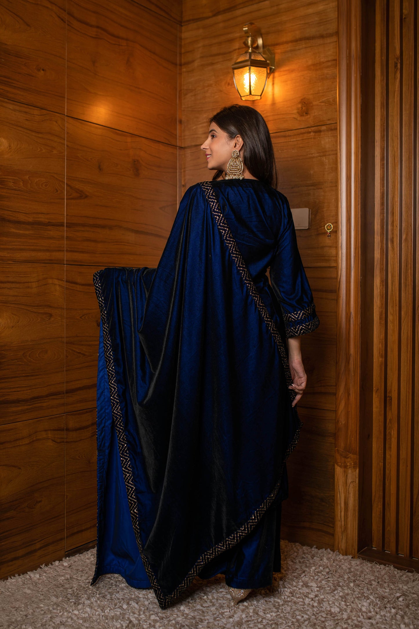 Women's Royal Blue Pannel Kurta Set