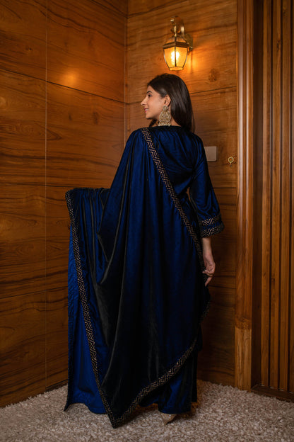Women's Royal Blue Pannel Kurta Set