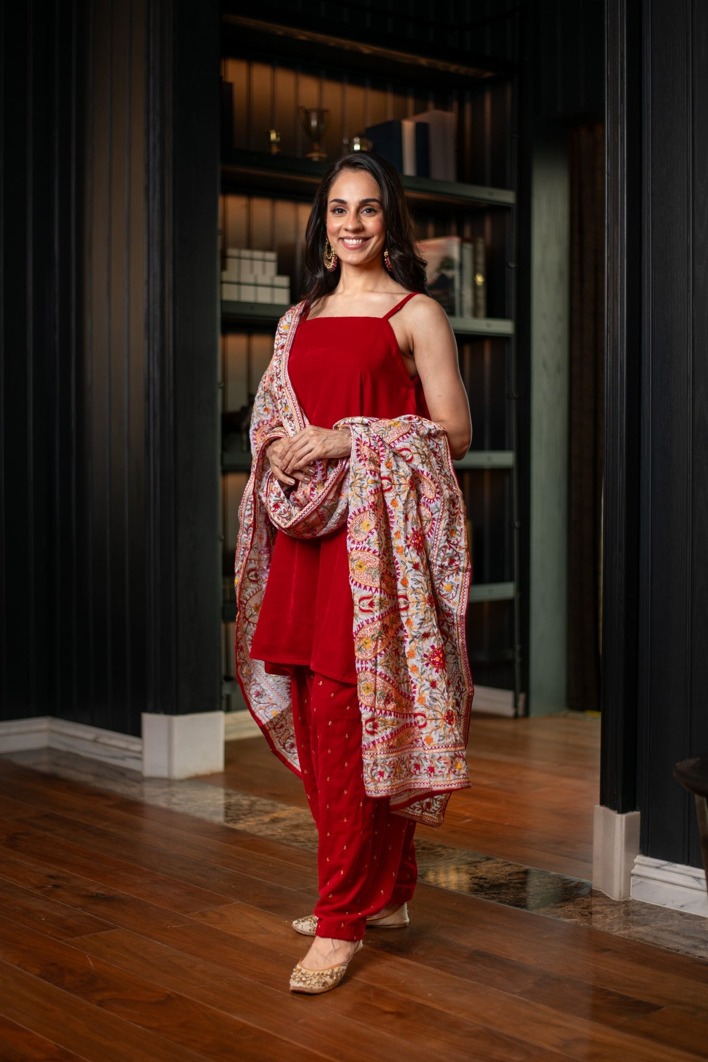 Women's Red Velvet Salwar With Heavy Dupatta