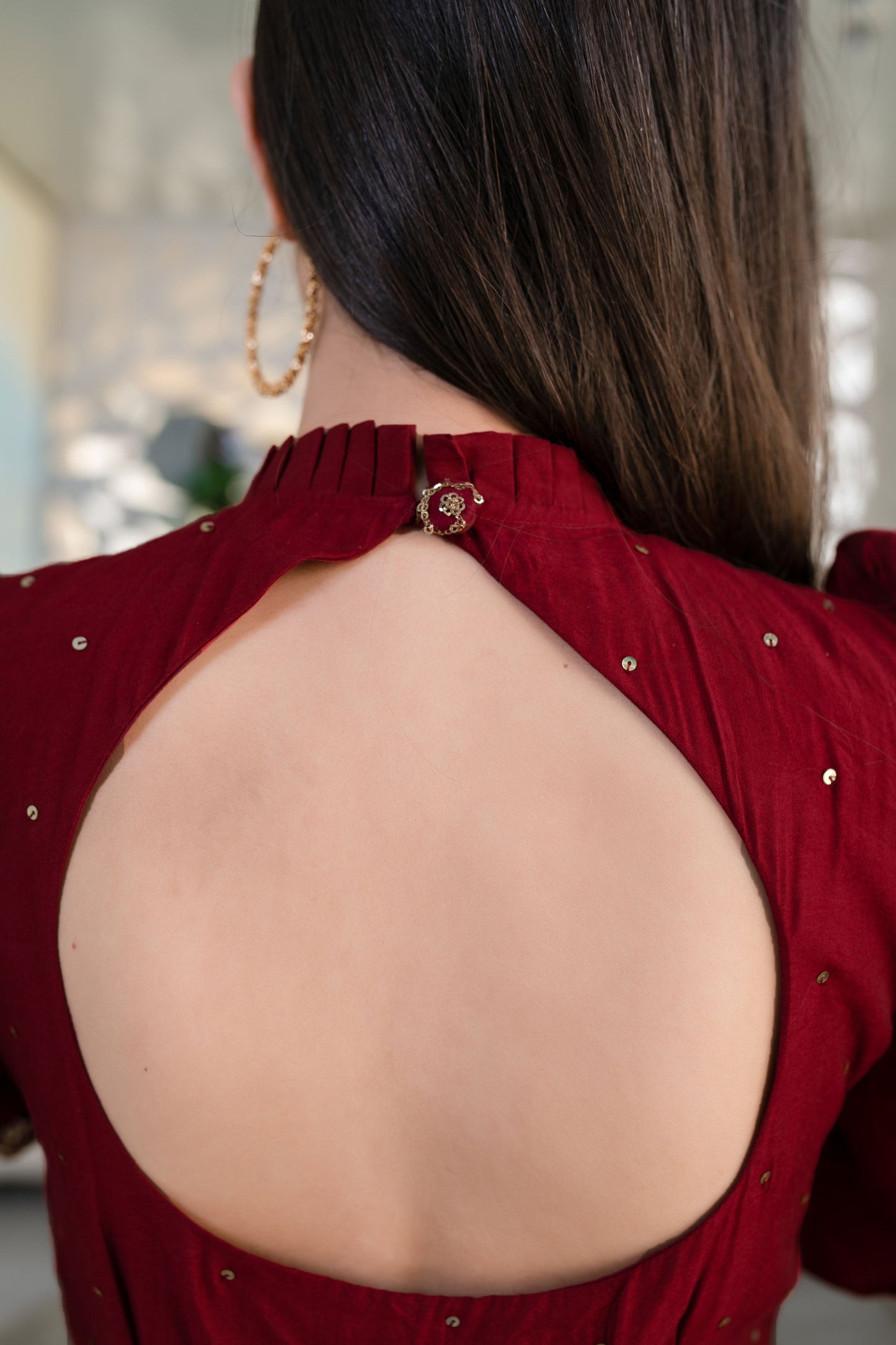 Women's Maroon Hand Work Gown