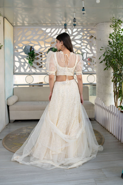 Women's Cream Lehenga ( 3 Pc Set)