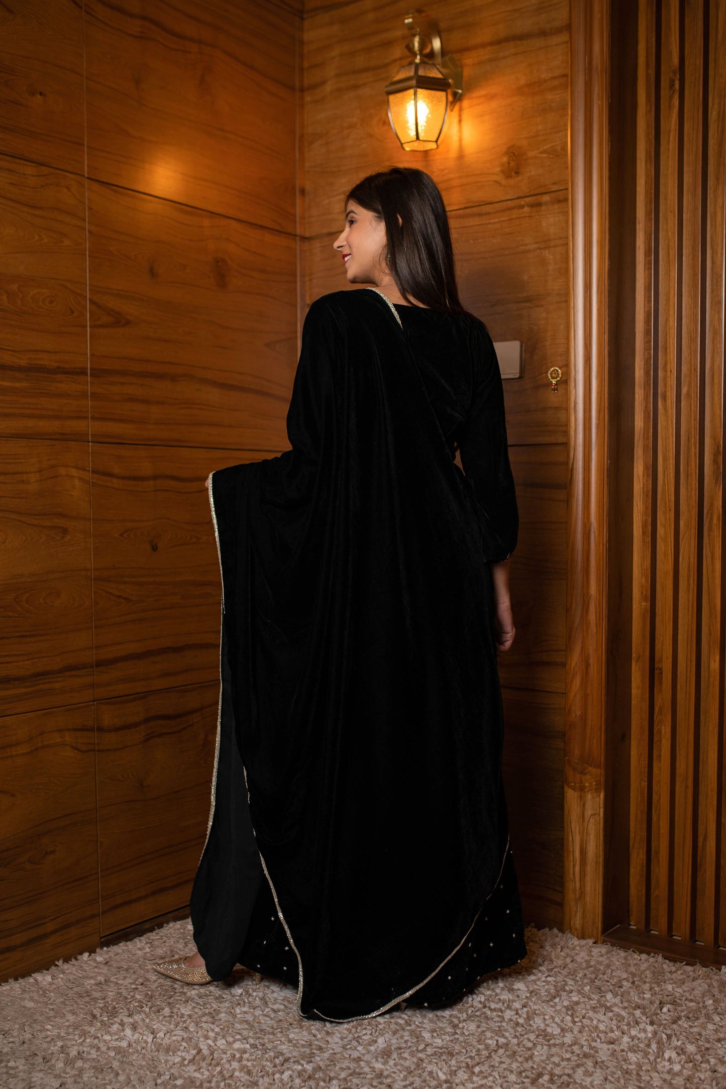 Women's Black Silver Hand Work Kurta Palazzo Set