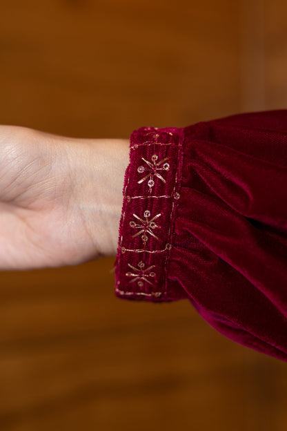 Women's Pink Velvet Kurta Set