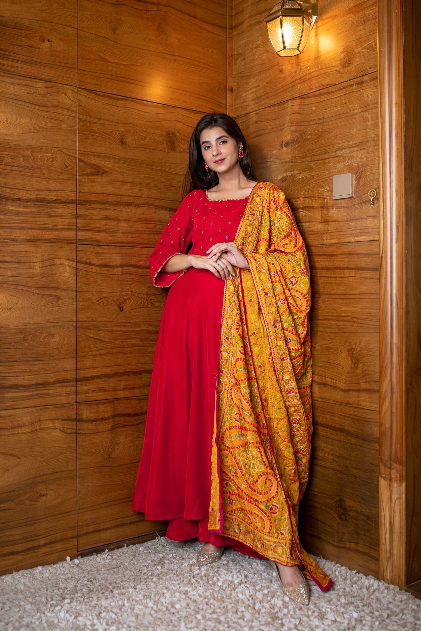 Women's Red Velvet Anarkali Set