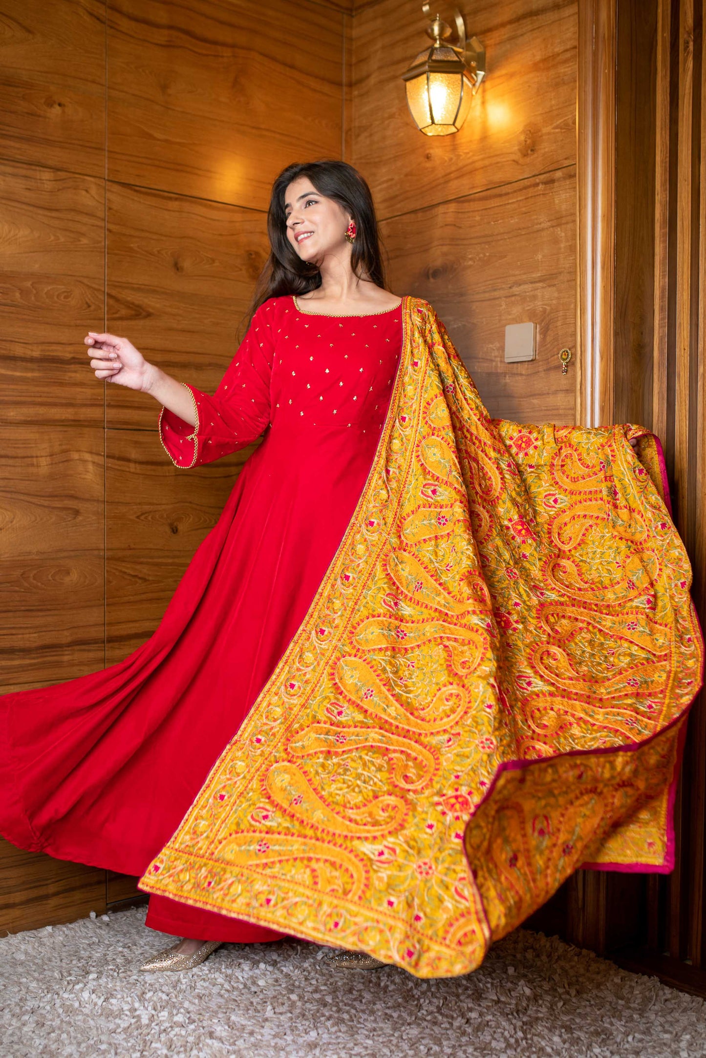 Women's Red Velvet Anarkali Set