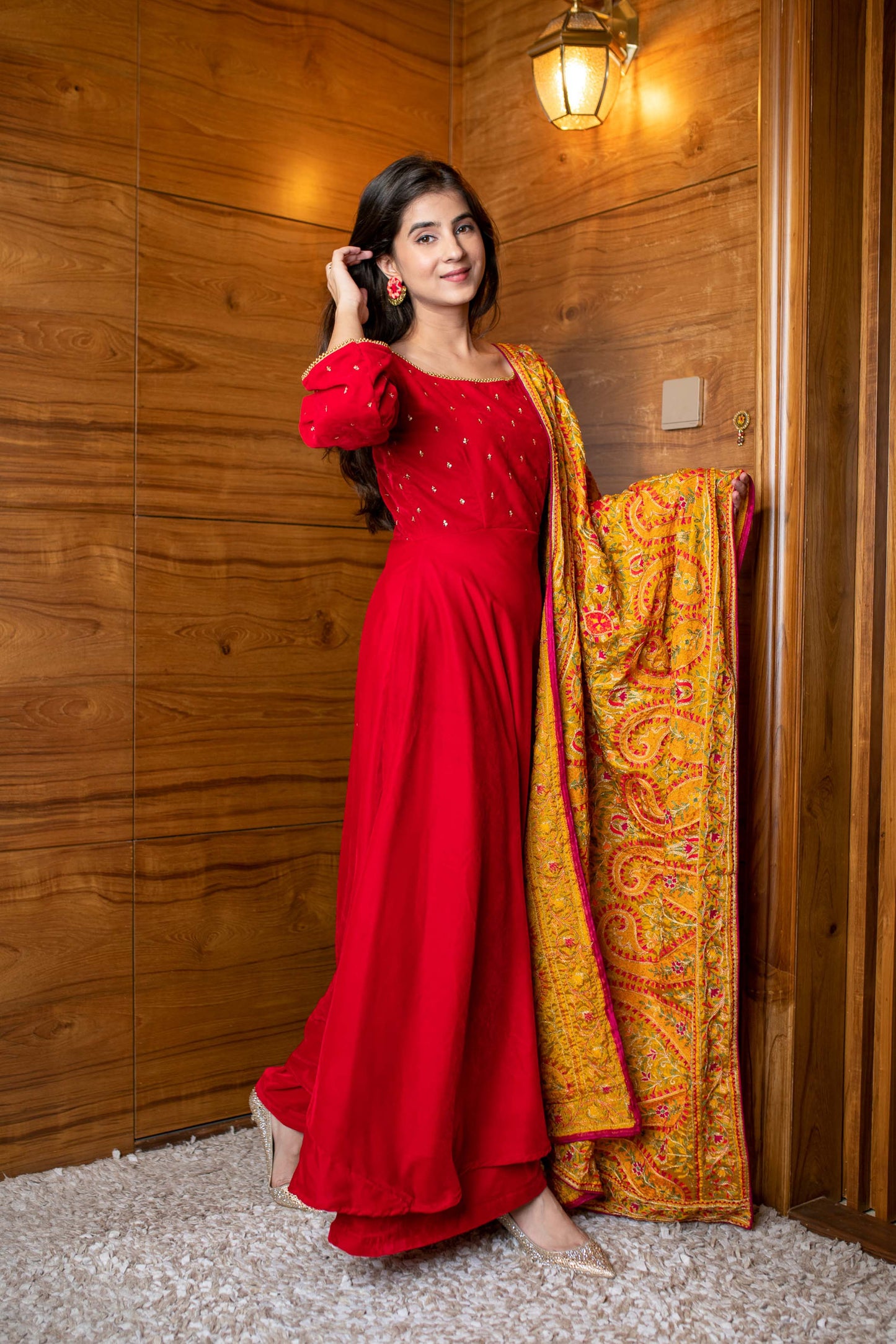 Women's Red Velvet Anarkali Set