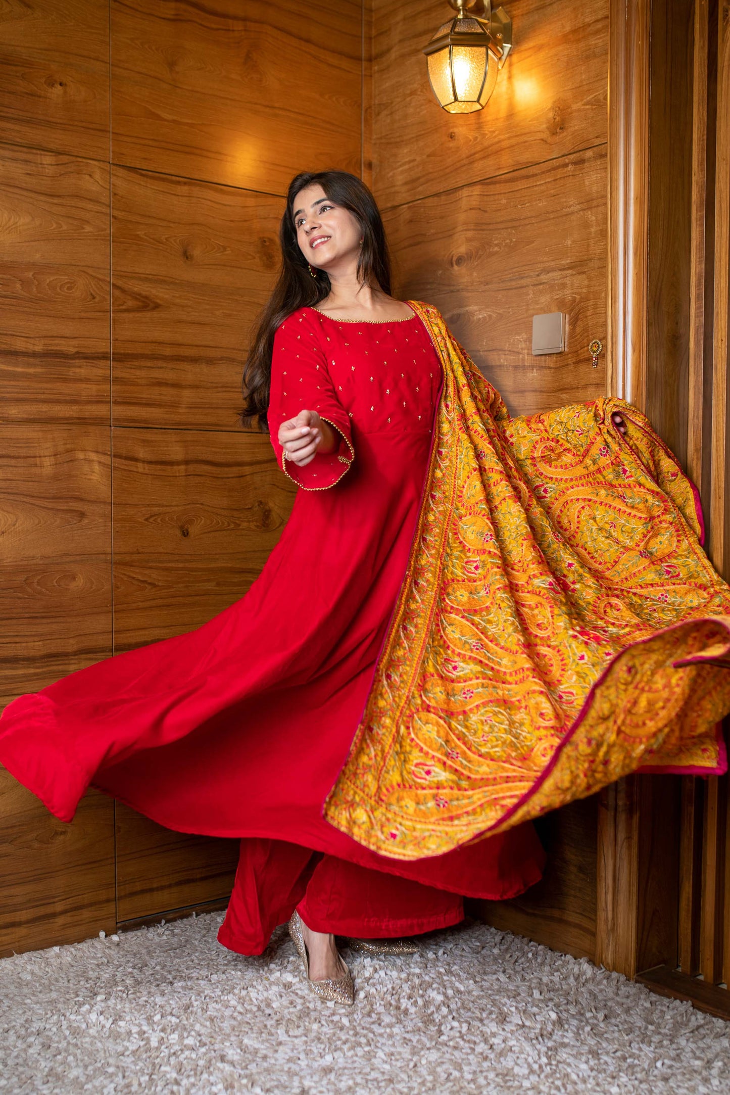 Women's Red Velvet Anarkali Set