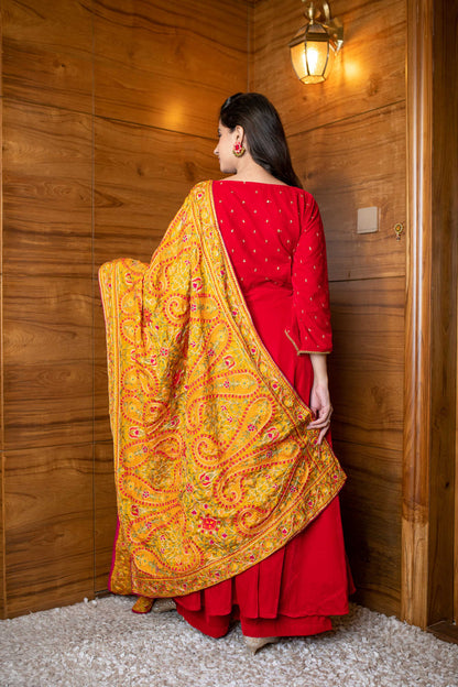 Women's Red Velvet Anarkali Set