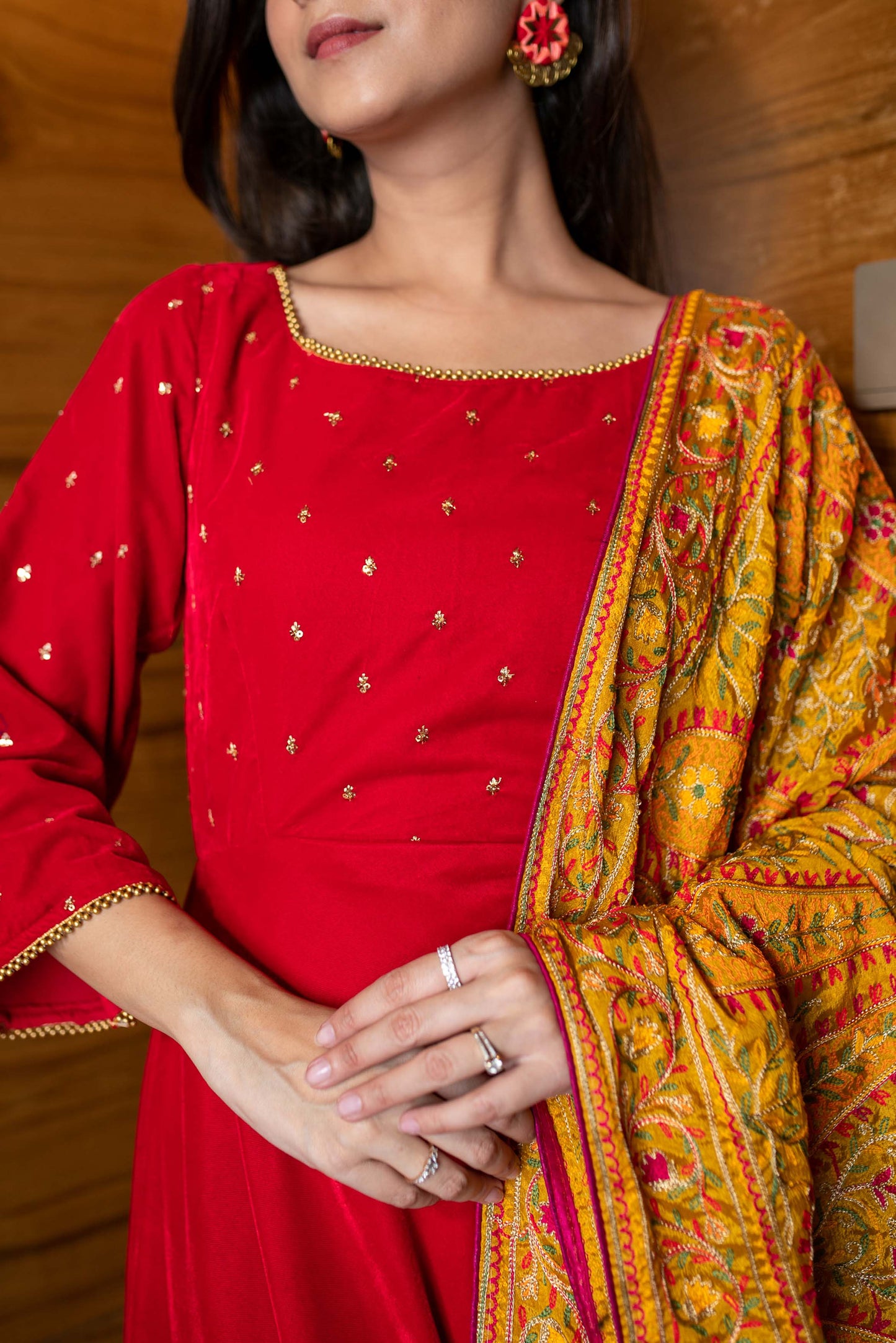 Women's Red Velvet Anarkali Set