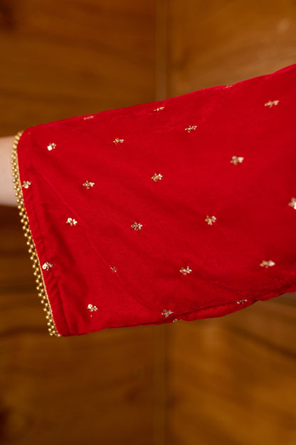 Women's Red Velvet Anarkali Set