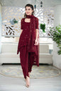 Women's Maroon Thread Work Kurta Dhoti Set