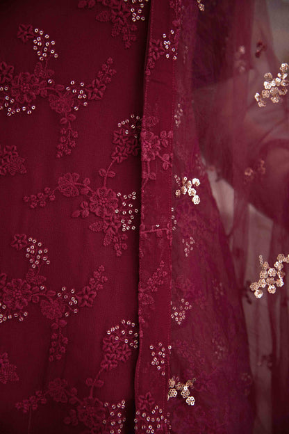 Women's Maroon Thread Work Kurta Dhoti Set