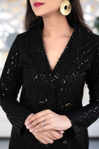 Women's Black Sequin Work Blazer Dress