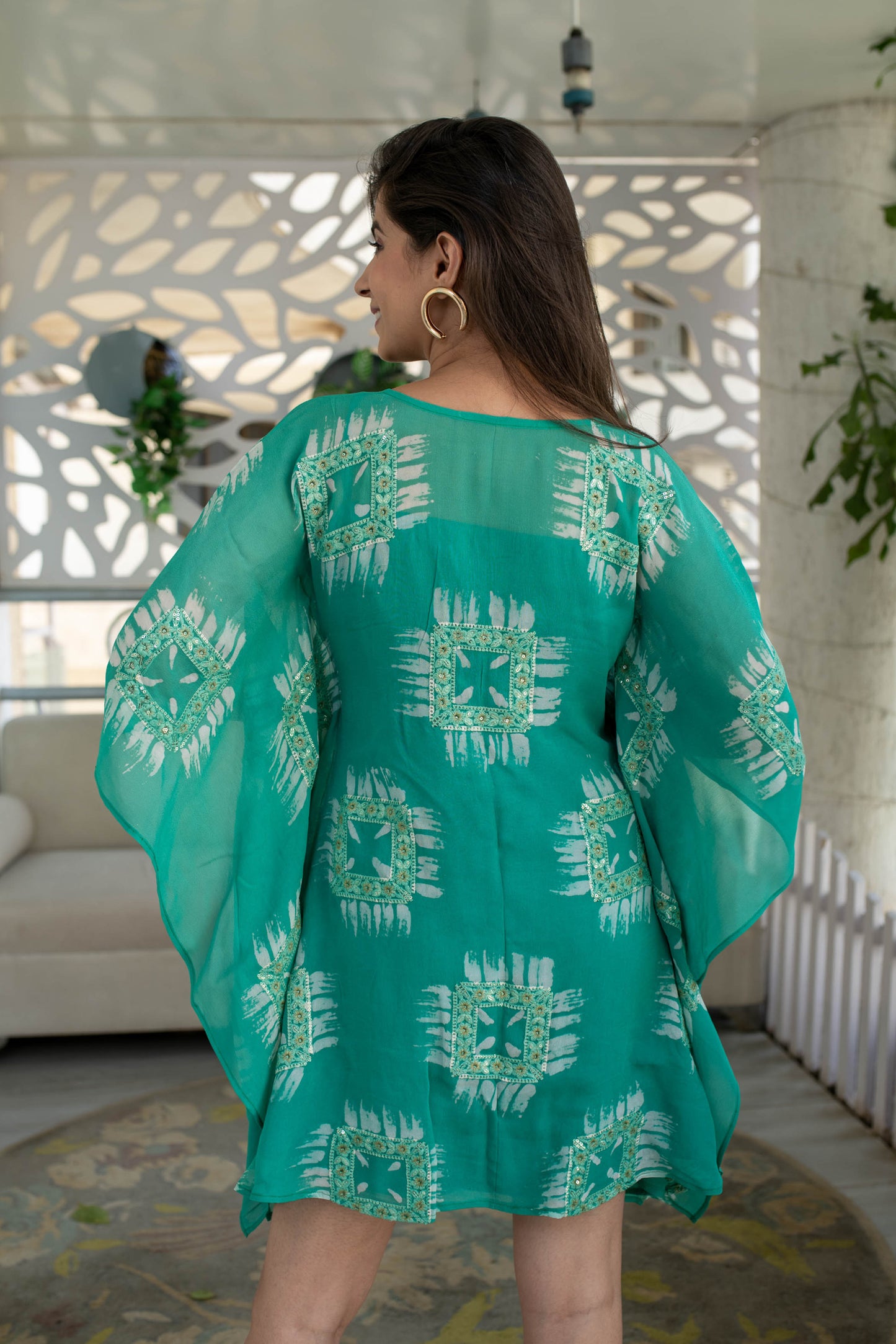 Women's Sea Green Thread And Sequin Work Kaftan (1pc)