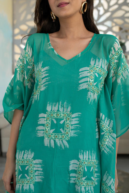 Women's Sea Green Thread And Sequin Work Kaftan (1pc)