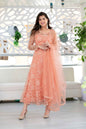 Women's Peach Heavy Thread Work Anarkali Suit Set With Net Dupatta (3 Pc Set)
