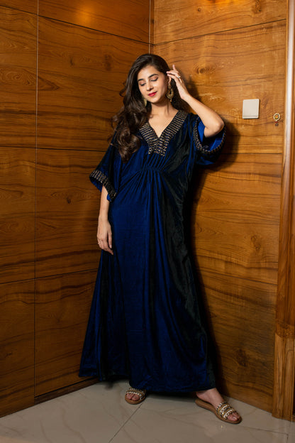Women's Royal Blue Velvet Kaftan