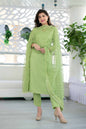 Women's Light Green Chanderi Suit Set With Heavy Net Dupatta (3pcs set)