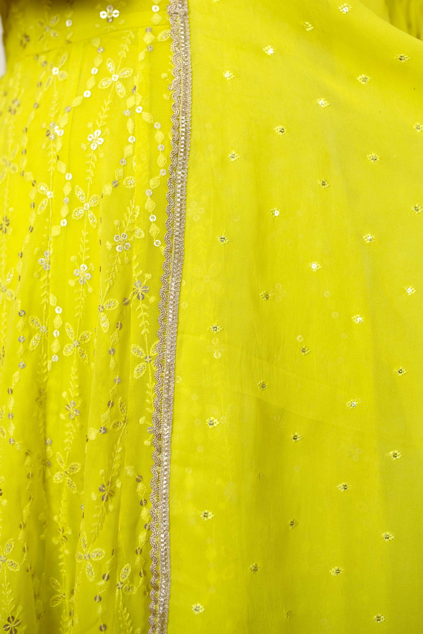 Women's Lime Green Embroidery Anarkali Set (3pc Set)